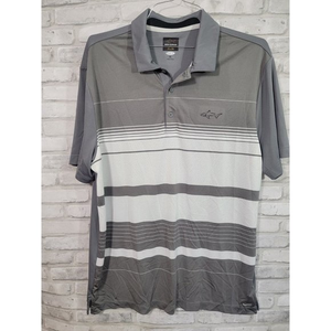Greg Norman Polo Size XL Gray White Stripes Golf Tasso Elba Play‎ Dry Rapivent